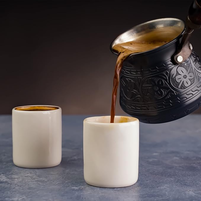 BCS 18 Oz X-Large Copper Turkish Greek Arabic Coffee Pot with Wooden Handle (6 servings) Cezve Briki Ibrik Stovetop Coffee Maker (Includes Wooden Spoon)