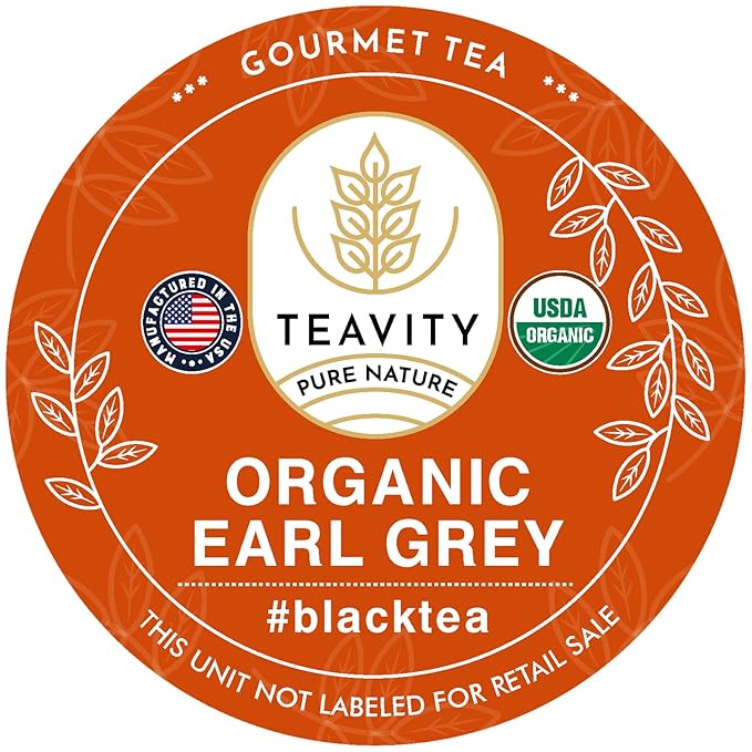 Organic Earl Grey Tea Pods for Keurig - Caffeinated Unsweet Black Tea for K Cup Brewing by Teavity (12 Tea Pods)