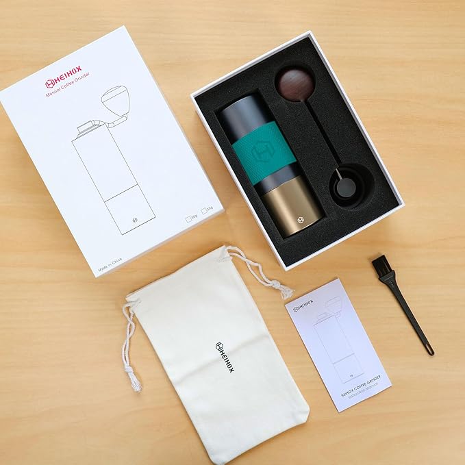 Manual Coffee Grinder - HEIHOX Hand with Adjustable Conical Stainless Steel Burr Mill, Capacity 30g Portable Mill Faster Grinding Efficiency Espresso to Coarse for Office, Home, Camping