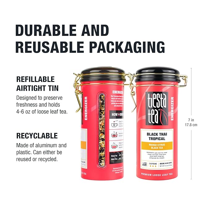 Tiesta Tea - Black Thai Tropical, Loose Leaf, Mango Citrus Black Tea, Premium Blend, High Caffeinated, Make Hot or Iced & Brews up to 50 Cups, 4.5oz Refillable Tin