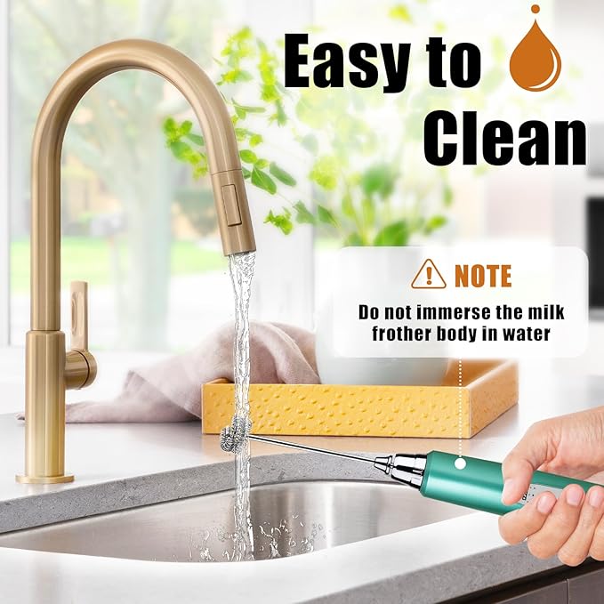 Nahida Green Milk Frother Wand for Coffee, Frother Handheld Rechargeable Electric Whisk with 3 Heads 3 Speeds Drink Mixer Coffee Frother Foam Maker For Latte, Cappuccino, Hot Chocolate, Egg