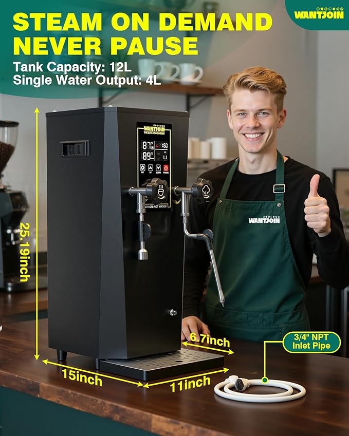 WantJoin 2000W Commercial Milk Frother & Beverage Warmer - Professional Milk Steamer Machine with LED Display Panel for Latte, Cappuccino, Coffee, Hot Chocolate and Milk Tea, Perfect for Cafes & Home