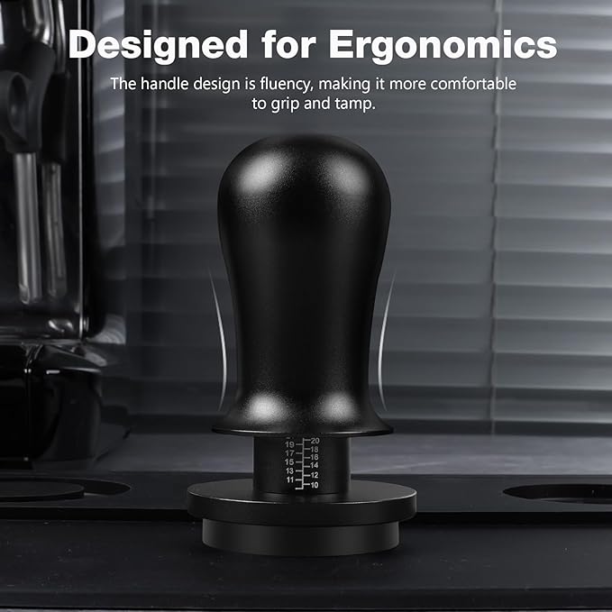 PUSEE 58.5mm Espresso Coffee Tamper with Double Spring Calibrated, Handle Tamper 30lbs Pressure with Titanium Coating Stainless Steel Ripple for Espresso Machine Accessories 58.5mm Tamper, Black