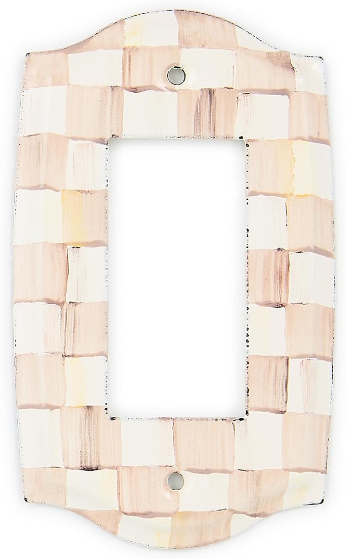 MACKENZIE-CHILDS Enamel Switch Plate, Light-Switch Cover, Single Rocker, Brown-and-White Mocha Check