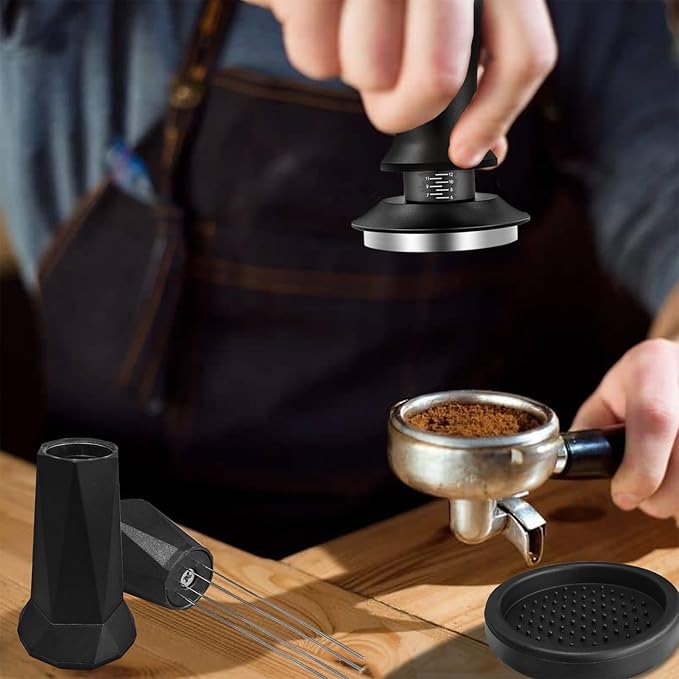 58mm Coffee Espresso Tamper with WDT Tool, Calibrated Spring Loaded, 58mm Coffee Tamper with Silicone Tamper Mat, Espresso Distribution Tool, Stainless Steel Base Tamper for Espresso Coffee Machine