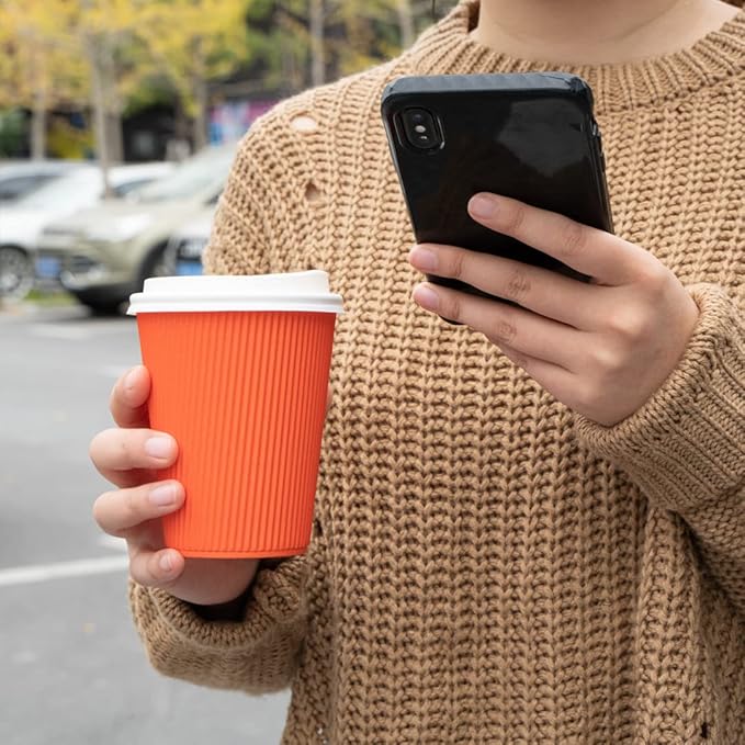 Restaurantware-12 Ounce Disposable Coffee Cups, 500 Double Wall Hot Cups For Coffee - Lids Sold Separately, Rolled Rim, Orange Paper Insulated Coffee Cups, For Hot Coffee, Tea, And More