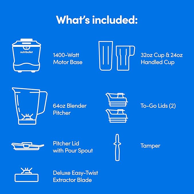 nutribullet® SmartSense Blender Combo, 1400W, 64oz Pitcher, 32oz & 24oz Cups, 5-Speed, Smoothies, Ice and Frozen Fruit, Nut Milk, Soup, Matte Black, NBF50700AK