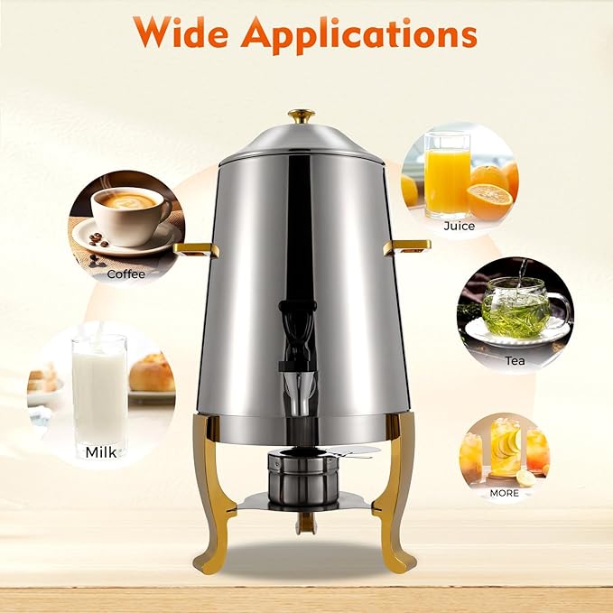 YIYIBYUS 3.5 Gallon Hot Beverage Dispenser, Stainless Steel Coffee Urn Chafer w/Two Heating Methods, Hot Drinks Dispenser for Milk Coffee Tea Water Juice - Parties Event Buffet Catering