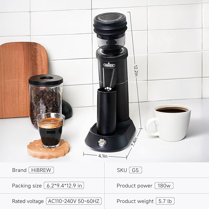 HIBREW G5 Single-Dose Espresso Grinder with Conical Burr, Magnetic Dosing Cup, Metal Housing, Dual-Speed Adjustment, 36-Step Micro Grind Settings - for Espresso Moka Pots & Drip Coffee (Graphite)