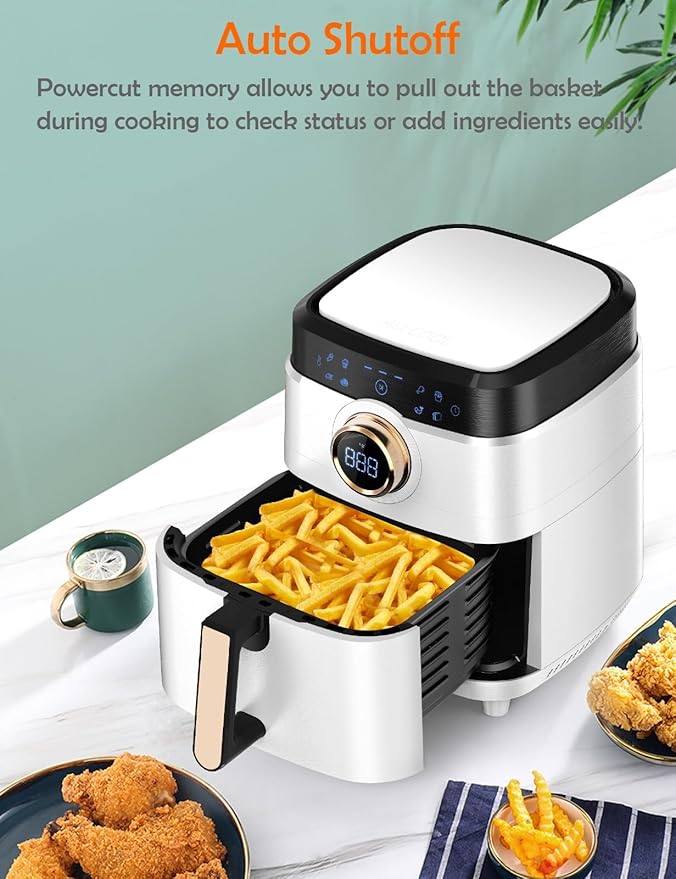 Air Fryer, ALLCOOL Airfryer Oven 8QT Large Air Fryer 1700W 8-in-1 with Touch Screen Air Fryers Dishwasher Safe Nonstick Tray Freidora de Aire 32 Recipes BPA & PFOA Free White Air Fryer