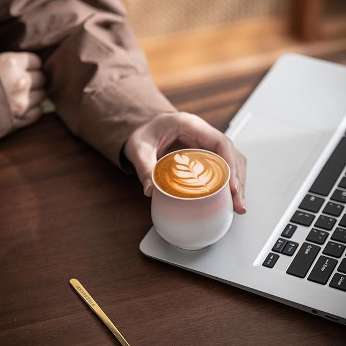 4-Oz Ceramic Espresso Cups Set - Multi-Color, Handle-Free Design for Home & Cafe | Dishwasher-Safe Stoneware Cups (Gradient Pink, 4)