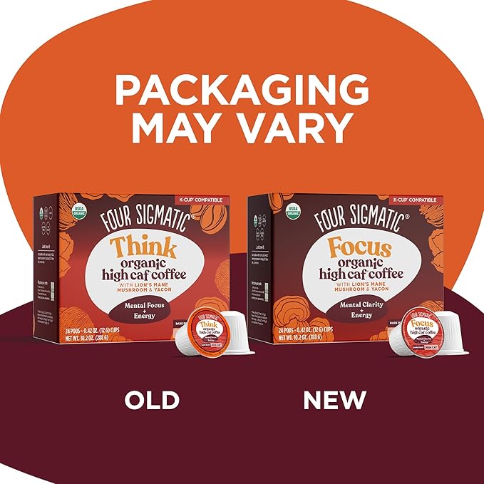 Four Sigmatic High Caffeine Mushroom Coffee K-Cups | Organic Dark Roast Coffee with Lion’s Mane & Chaga | Focus & Immune Support | Vegan & Keto | Sustainable Pods | 24 Count