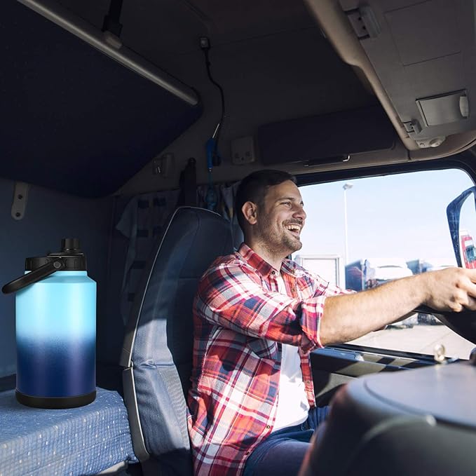 Sursip One Gallon Insulated Water Jug wtih Straw,128 Oz Large Sports Water Bottle Stainless Steel Thermos Hot & Cold Drinks for Travel, Hiking, Camping 1 Gallon Jug (Amry Green)