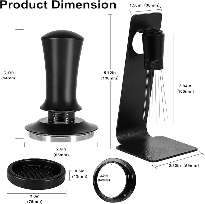 Espresso Accessories Kit 53.5mm, Coffee Tamper with Spring Loaded Calibration, 316 Stainless WDT Tool with Magnetic Stand and Dosing Funnel Set Fits Espresso Machine Press and 53.5mm Portafilters