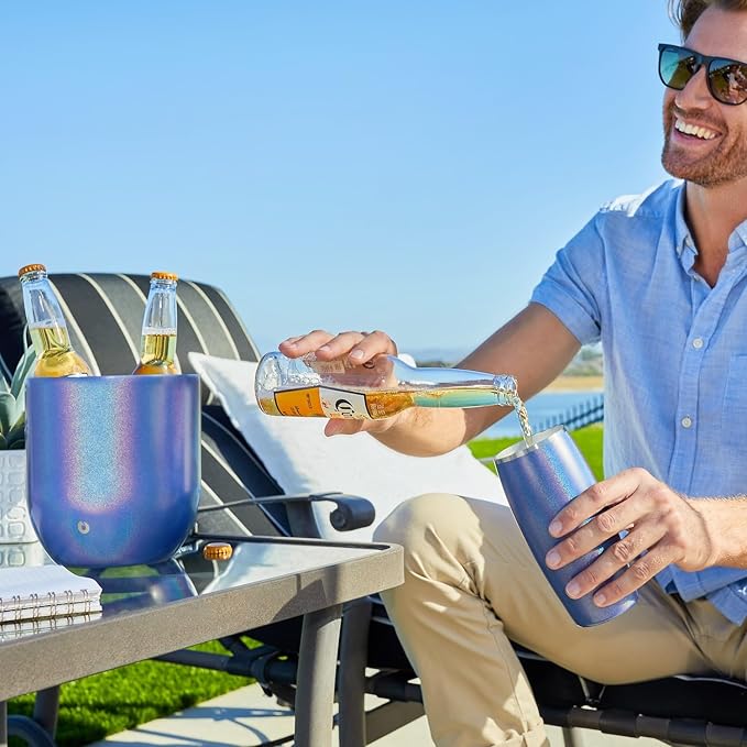 SNOWFOX Premium Vacuum Insulated Stainless Steel Ice Bucket with Lid/Tongs, Non-Rubber Bottom, Home Bar Accessories, Bartending Ice Buckets for Parties, Outdoor Entertaining Supplies, 3L, Steel