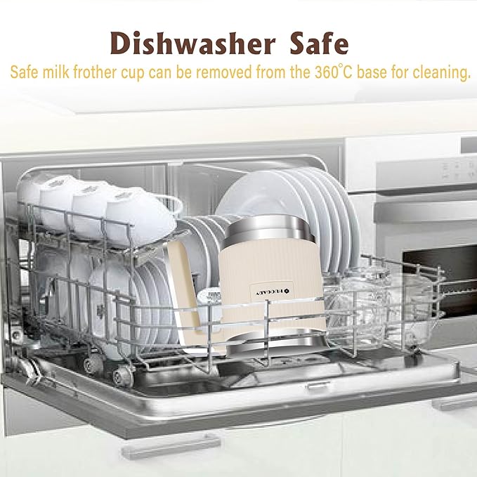 Huogary 5-in-1 Detachable Milk Frother Electric Milk Frother and Steamer Automatic Milk Foamer Frother Hot and Cold Foam Hot Chocolate Maker with Dishwasher Safe (Beige)