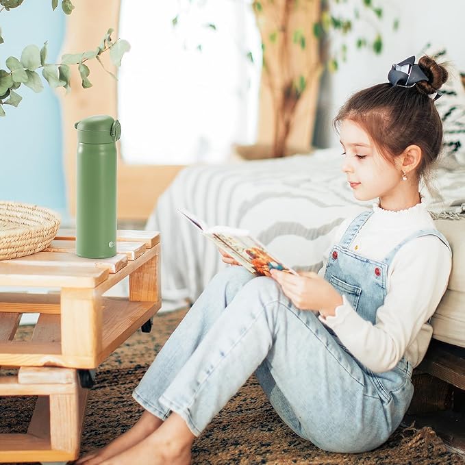 17 oz / 500 ml Insulated Water Bottle, Stainless Steel Thermo Coffee Travel Mug, Thermal Cup with Snap Flip Lid, BPA Free for Hot and Cold Drinking, Green