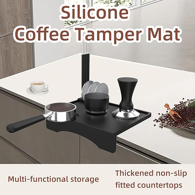 Espresso Tamping Pad, Silicone Espresso Tamper Mat Small Coffee Tamping for Home Kitchen Office Bar Shop Worktop Espresso Machine, Smooth Surface, Easy to Clean, Black 7.7 x 5.8 inch