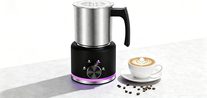Milk Frother, 16.9 OZ Milk Frother and Steamer, 4 in 1 Electric Milk Frother Dishwasher Safe, Durable Silent Working Frother for Coffee, Hot and Cold Foam Maker, Black