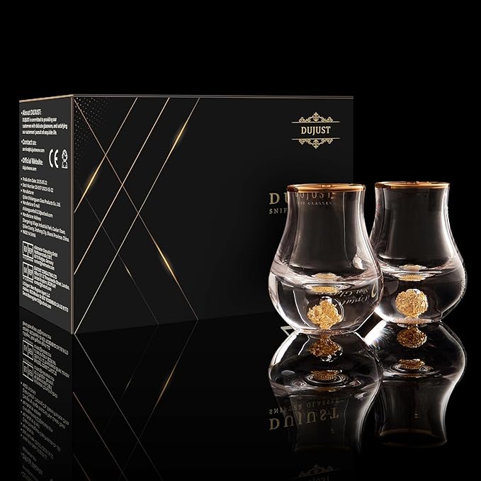 【2025 New Design】DUJUST Elegant Curvaceous Shot Glass(1.5oz), Crystal Shot Glass Set Decorated with 24K Gold Leaf Flakes BPA-Free & Lead-Free, Perfect for Décor & Collection, Gift Choices - 2 pcs