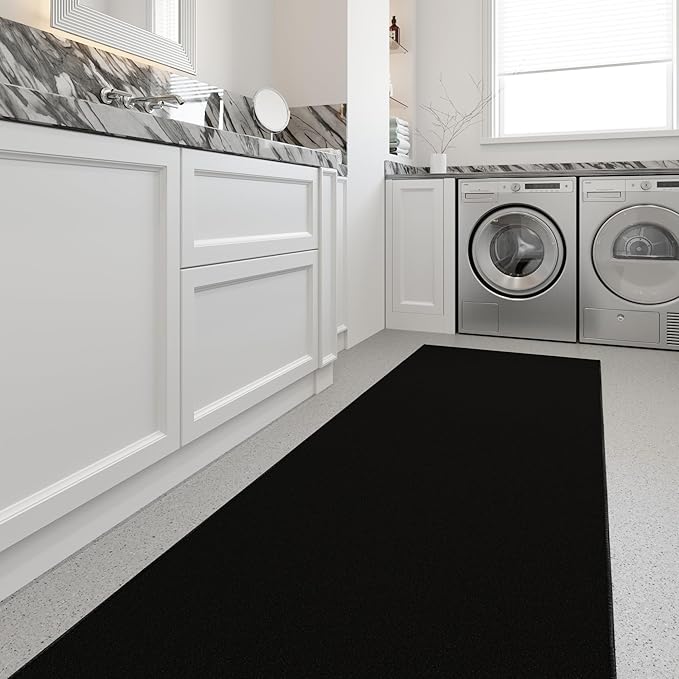 Ottomanson Hallway Runner Rug 2'7" x 9'10" Non Slip Solid Area Rugs Easy to Clean Laundry Rug Runner Durable & Pet Friendly Floor Carpet Runners for Hallways Entryway Living Room Kitchen, Black