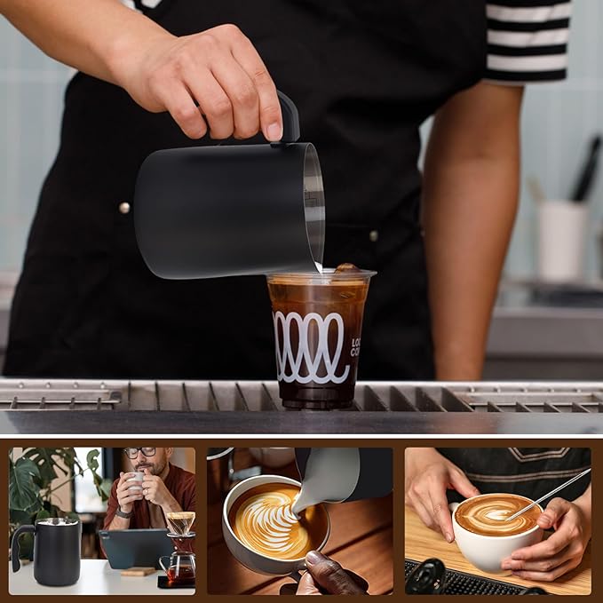 Milk Frothing Pitcher, 32OZ/1000ML Stainless Steel Coffee Frother Cup - Espresso Steaming Pitcher with Latte Art Pen for Barista-Style Coffee Making & Milk Frothing