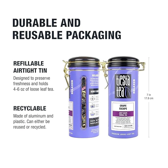 Tiesta Tea - Grape Escape, Loose Leaf, Juicy Grape Herbal Tea, Non Caffeinated Fruit Blends, Make Hot or Iced Up to 50 Cups, 4 oz Refillable Tin