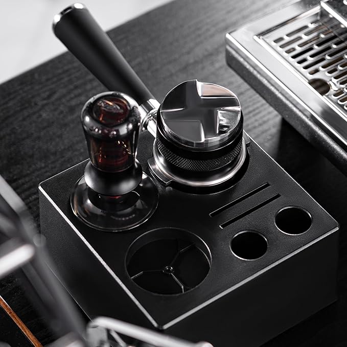 IKAPE Coffee Products, 53mm Coffee Distributor & Hand Tamper, Adjustable Depth Espresso Distributor Fits All 53mm Espresso Portafilter, Compatible with 54MM Breville Bottomless Portafilter (Black)