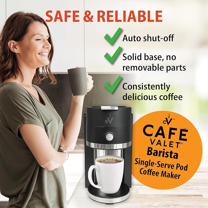 Café Valet Barista Single Serve Coffee Maker, Compatible with K-Cup Coffee Pods, Compact Design