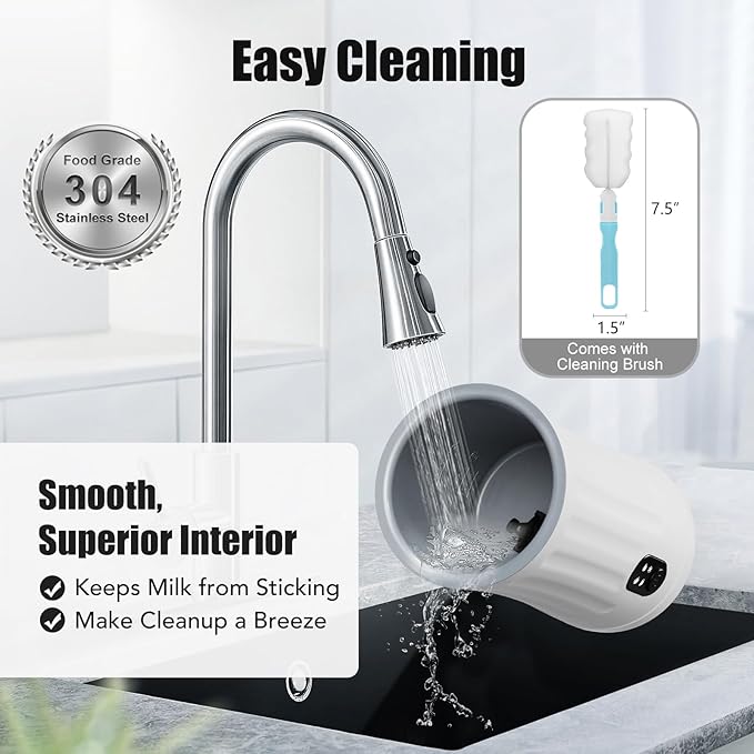 Milk Frother, Upgraded 4-in-1 Milk Frother and Steamer, Hot and Cold Foam Maker and Milk Warmer with Temperature Control & Auto Shut-Off, Frother for Coffee, Latte, Cappuccino, Matcha(White)