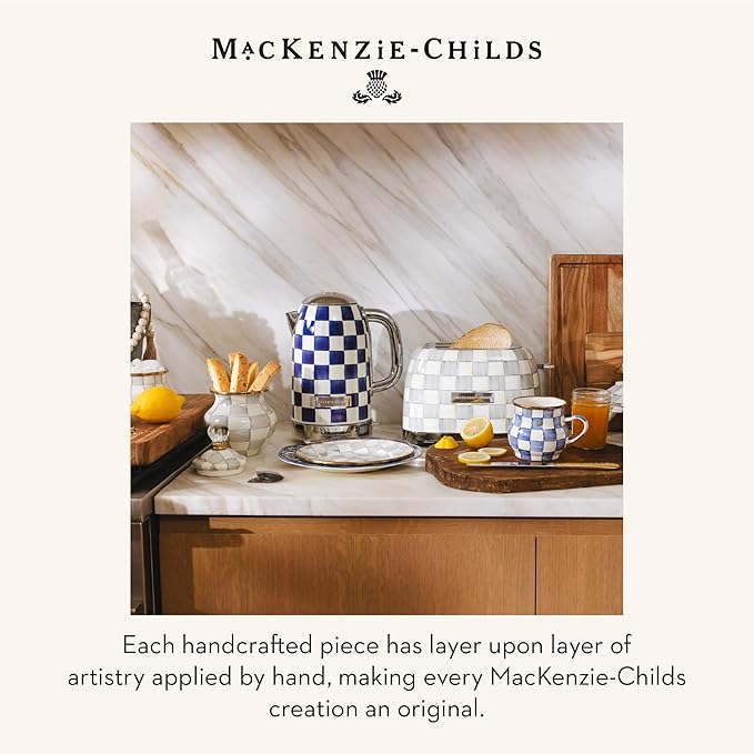 MACKENZIE-CHILDS 2-Slice Toaster, Decorative Toaster for Kitchen, Gray-and-White Sterling Check