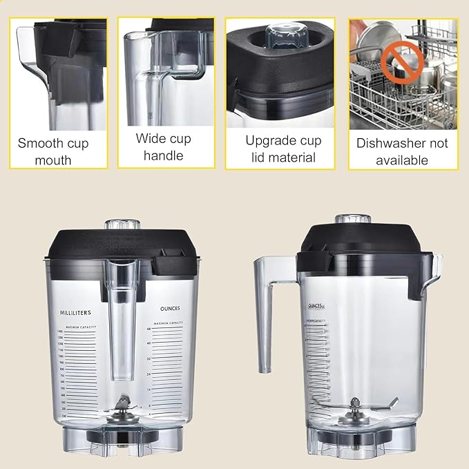 For Vitamix Blender Pitcher 48oz Fit for Quiet One VM0100A 15978 16016 36019 VM0145 Commercial BarBoss Advance Drink Machine Touch & Go Blender Container Cup Jar Jug Parts(with a cleaning bursh)