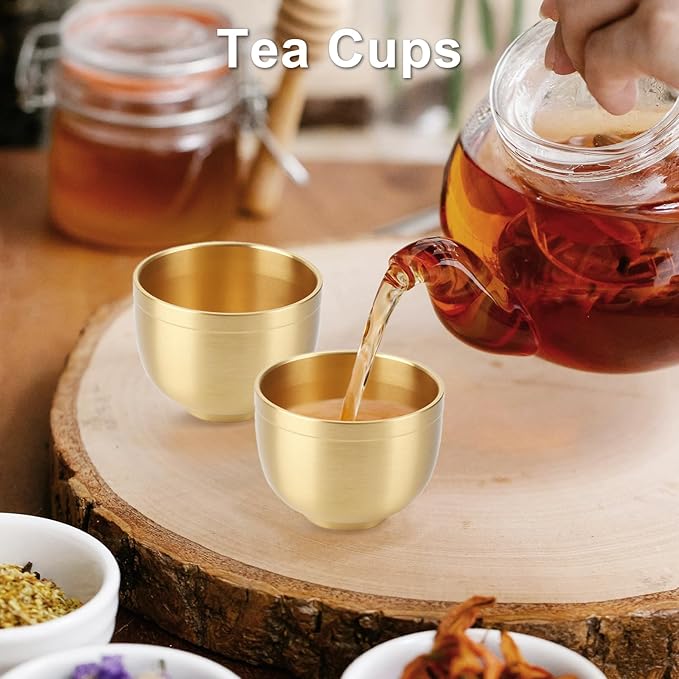 2 Pack Gold Shot Cups Solid Brass Shot Glasses 2-7/8oz Cool Shot Glasses Set Man Cave Decor Vodka Tequila Whiskey Gifts for Men