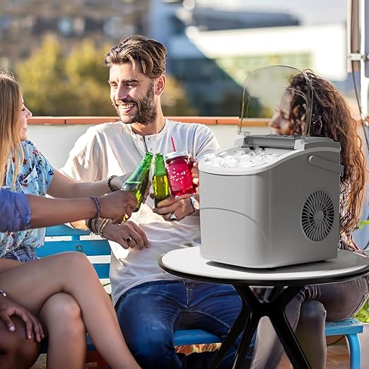 Kismile Ice Makers Countertop with Handle,9 Cubes in 6 Mins,26Lbs/24H,Portable Ice Machine with Self-Cleaning for Home(Grey)