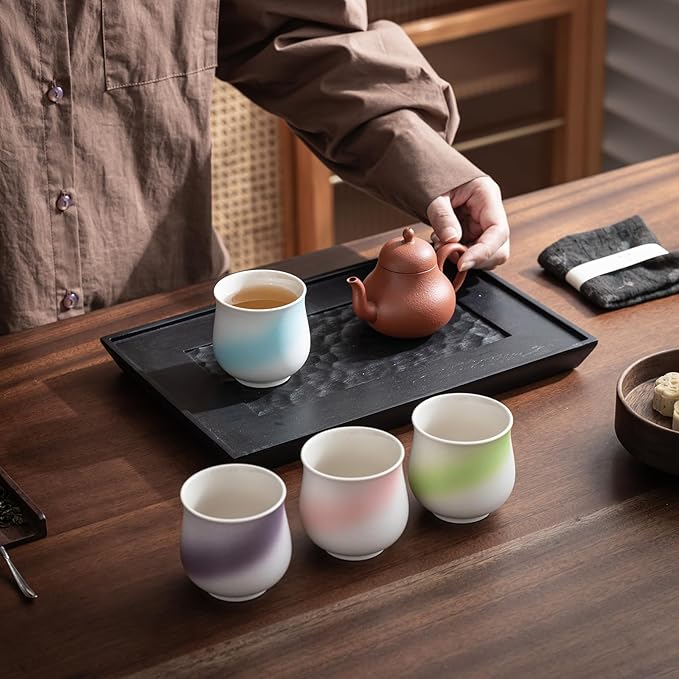 4-Oz Ceramic Espresso Cups Set - Multi-Color, Handle-Free Design for Home & Cafe | Dishwasher-Safe Stoneware Cups(Kiln turning purple,4)