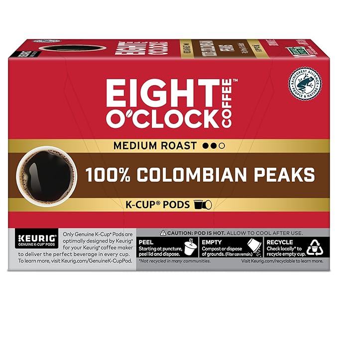 Eight O'Clock Coffee Colombian Peaks, Keurig Single Serve K-Cup Pods, Medium Roast, 60 Count (6 pack of 10)