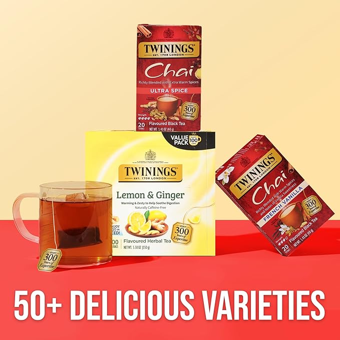 Twinings Chai Tea, Ultra Spice Chai Tea Bags with Cinnamon, Ginger, Cardamon, Clove for a Spicy Chai Tea Latte, 20 Tea Bags