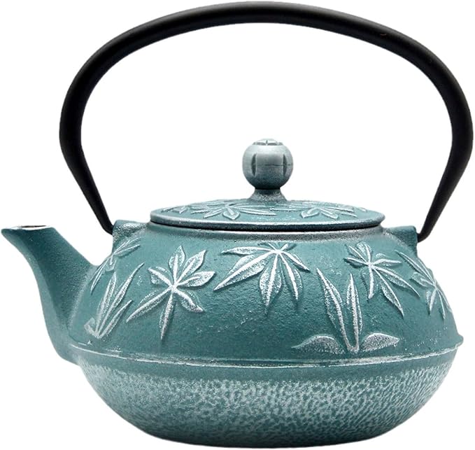 30.4oz Small Cast Iron Teapot Tea Kettle with Stainless Steel Infuser for Stovetop Safe Coated with Enameled Interior Japanese Tetsubin with Maple Leaves Pattern(30.4oz/900ml)