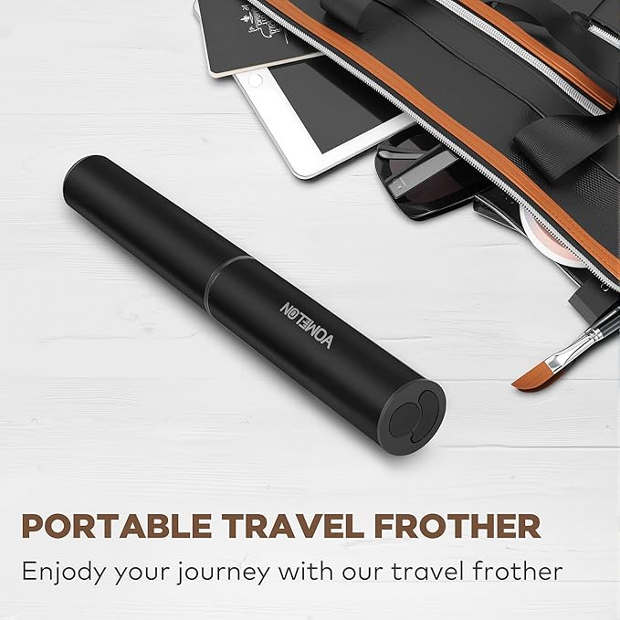 Rechargeable Milk Frother Handheld Electric Frother Wand Milk Foamer Drink Mixer for Coffee, Lattes, Cappuccino, and Egg, Stainless Steel for Travel-Black