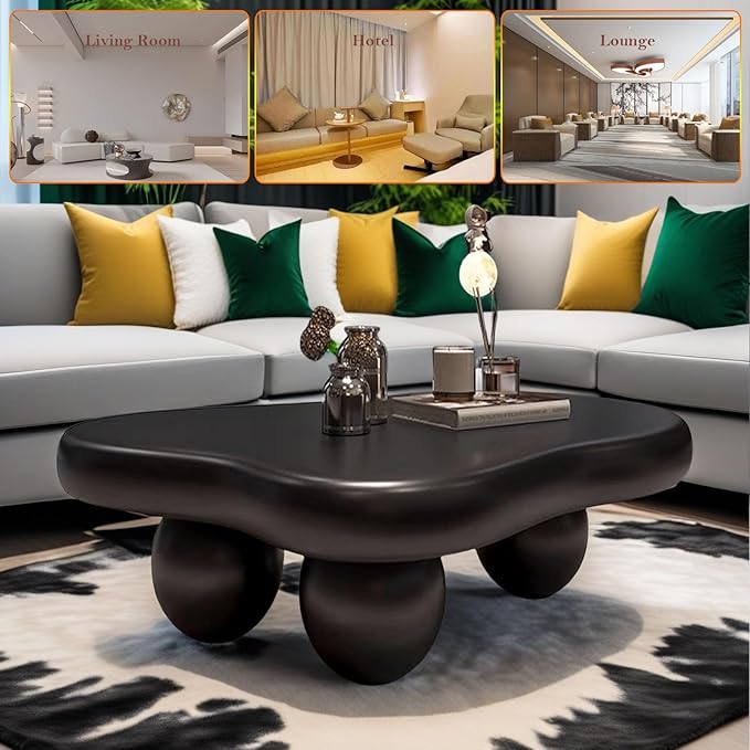 Irregular Cloud Coffee Table with 3 Stable Durable Ball Legs Asymmetrical Chic Low Center Table - Spacious Table for Cups Snacks Fruits Photo (L-39.37in)