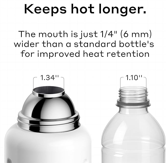 BOBBER 34 oz Stainless Steel Travel Thermos for Hot and Cold Drinks – Dishwasher Safe Metal Water Bottle with Cup Lid – Keeps Hot for 48 Hours – BPA-Free, Vacuum Insulated (White)