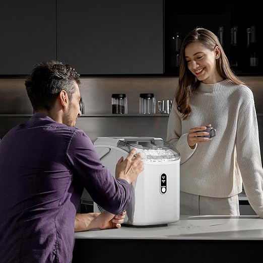 Kismile Nugget Ice Makers Countertop,35Lbs/24H,Portable Countertop Machine with Chewable Pellet Ice,Self-Cleaning,One-Click Operation for Home/Office(White)