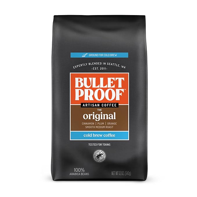 Bulletproof Original Medium Roast Coarse Ground Cold Brew Coffee, 12 Ounces, Clean and Tested for Toxins, Smooth Artisan Coffee Ground for Cold Brew Iced Coffee