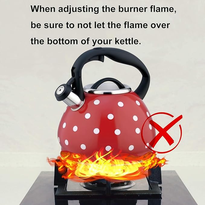 Tea Kettle Stovetop, Whistling Teapot 304 Stainless Steel 3.2 Quart Teakettle, Polka Dot Teapots for Stove Top, Whistle Tea Pot with Cool Touch Ergonomic Handle (Red, 3.2 Quarts)