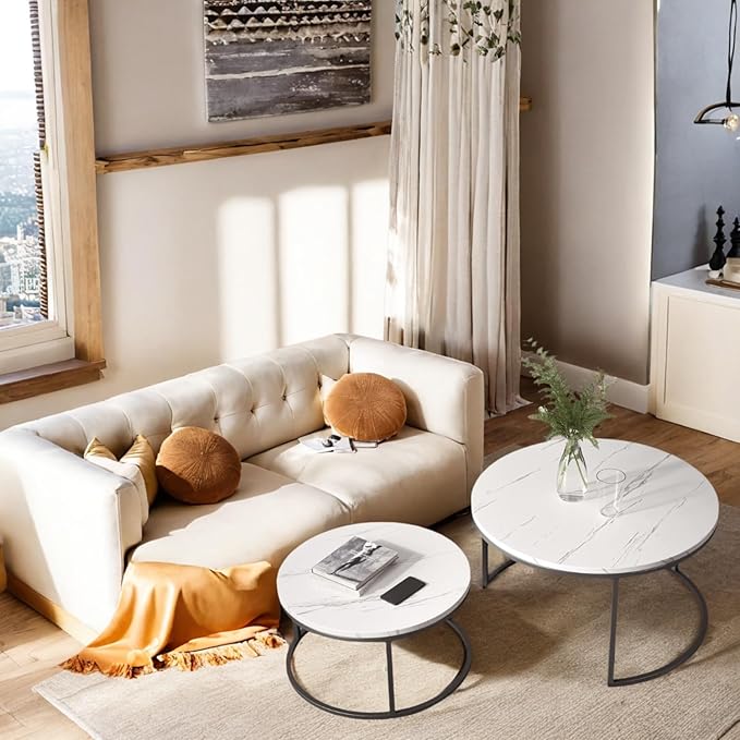 Round Coffee Table, Circle Nesting Coffee Tables for Living Room, Small Dining Center Space Saving Living Room Small Tables, Modern Center Table Dining,Modern Home Furniture White