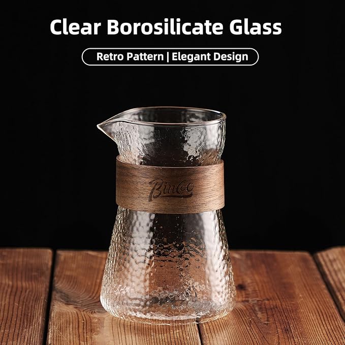 Glass Coffee Server 500ML/16oz - Glass Coffee Carafe with Heat-Resistant Wood Loop,Clear Coffee Decanter Coffee Server for Pour Over, Coffee Pot