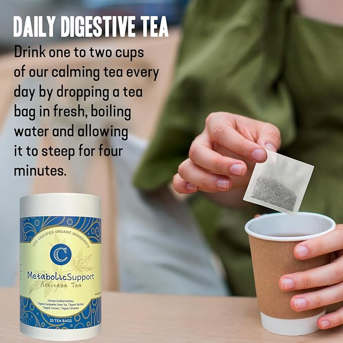 Dr. Cowan’s Garden Organic Ashitaba Green Tea - 20 Teabags - Metabolic Support Herbal Tea Bags with Turmeric Powder, Calming Digestive Support for Health & Well-Being, Ashitaba Herbs Grown in the USA