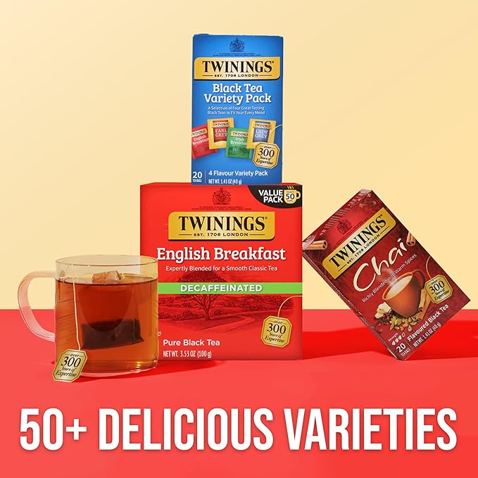 Twinings Variety Pack Black Tea Bags, 20 Count (Pack of 6), Includes English Breakfast, Early Grey, Irish Breakfast, and Lady Grey, Caffeinated, Enjoy Hot or Iced, 120 Teabags