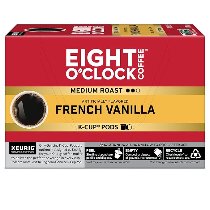 Eight O'Clock Coffee French Vanilla, Keurig Single Serve K-Cup Pods, Light Roast, 60 Count (6 Packs of 10)
