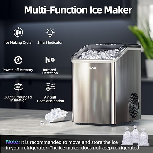 Nugget Ice Makers Countertop, Soft Pebble Ice Machine, Chewable Crushed Pellet Ice 42lbs/Day, Self-Cleaning Drainpipe Ice Maker for Party, Home, Kitchen, Bar, Office, Silver Gray